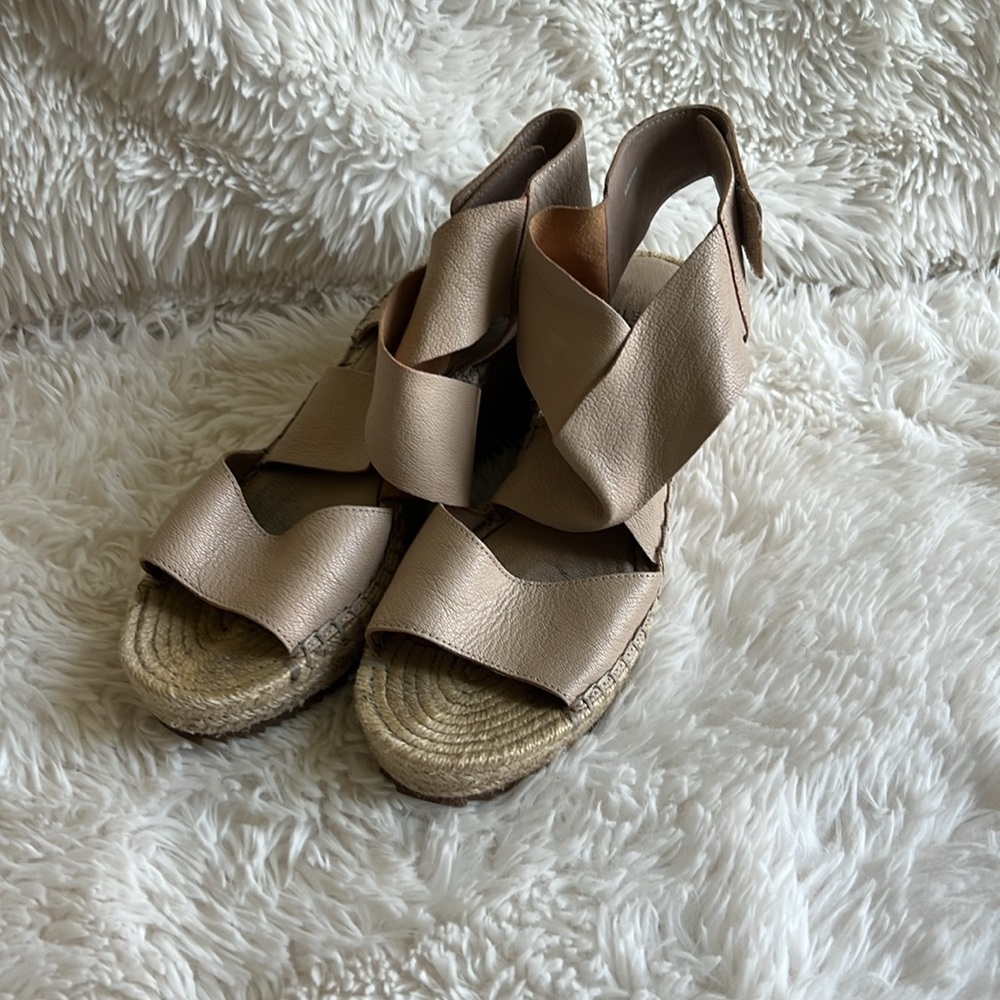 Eileen Fisher Willow 3 Espadrille Tumbled Leather Wedge Sandals Nude, sz 7.5 ♣️ - Picture 3 of 11